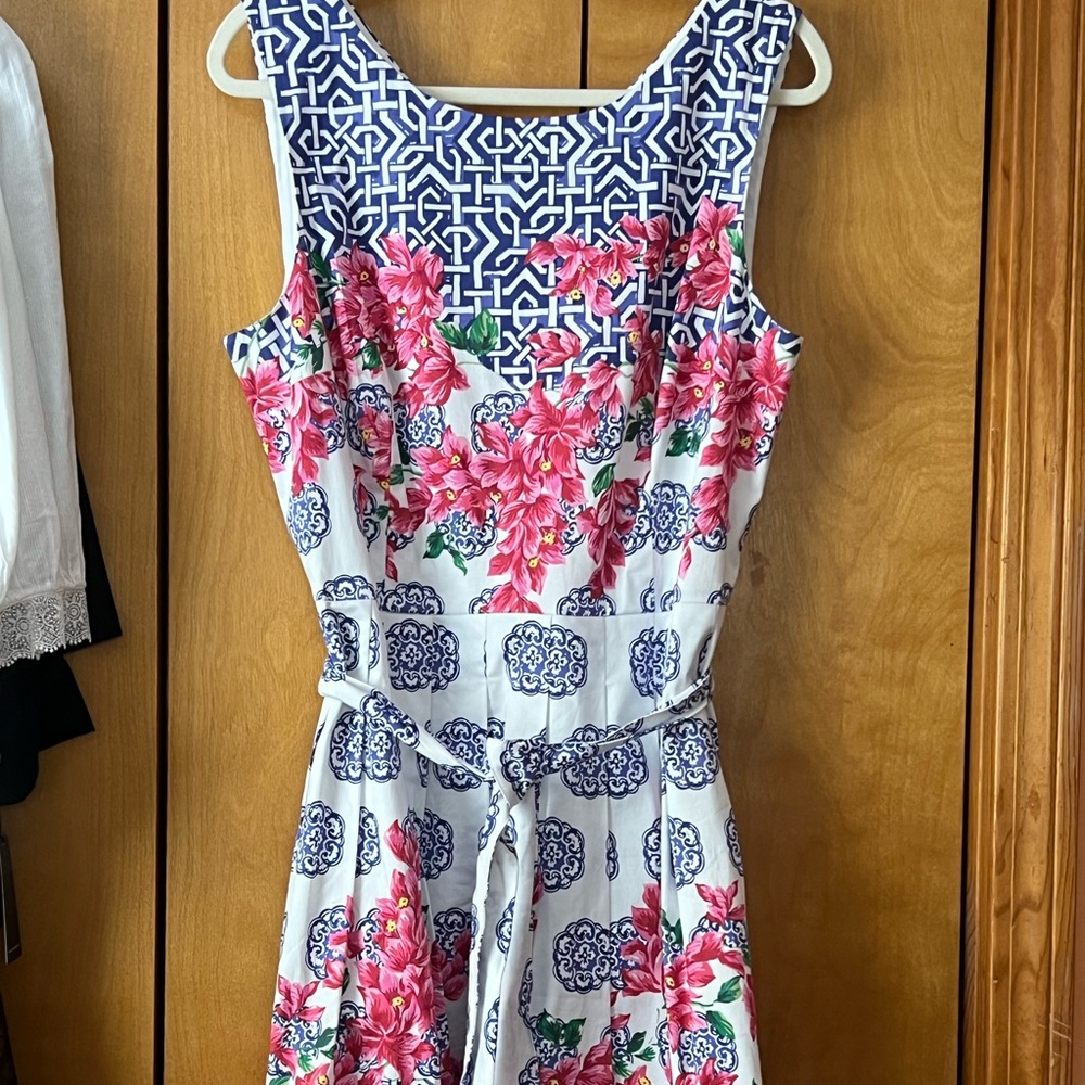 Talbots Blue and Pink Floral Midi Dress